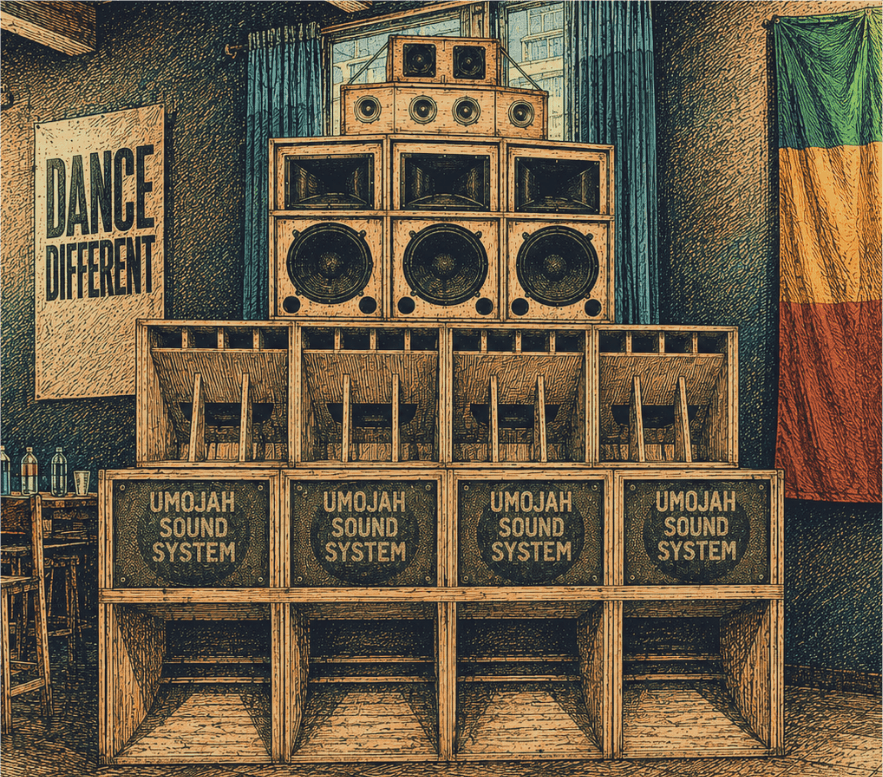 Illustration of the Umojah stack installed in a venue